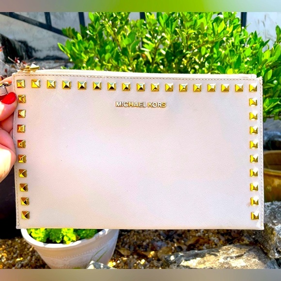 Michael Kors Clutch with Gold Studs, Cream Color New Condition! - Picture 1 of 5